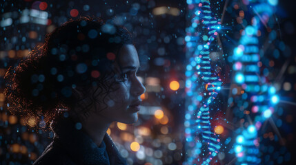 Scientist Observing Cosmic DNA Structure