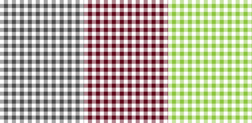 Set of gingham patterns with green, grey, bordo colors