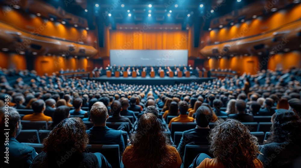 Wall mural large concert hall filled with enthusiastic audience enjoying live orchestra performance