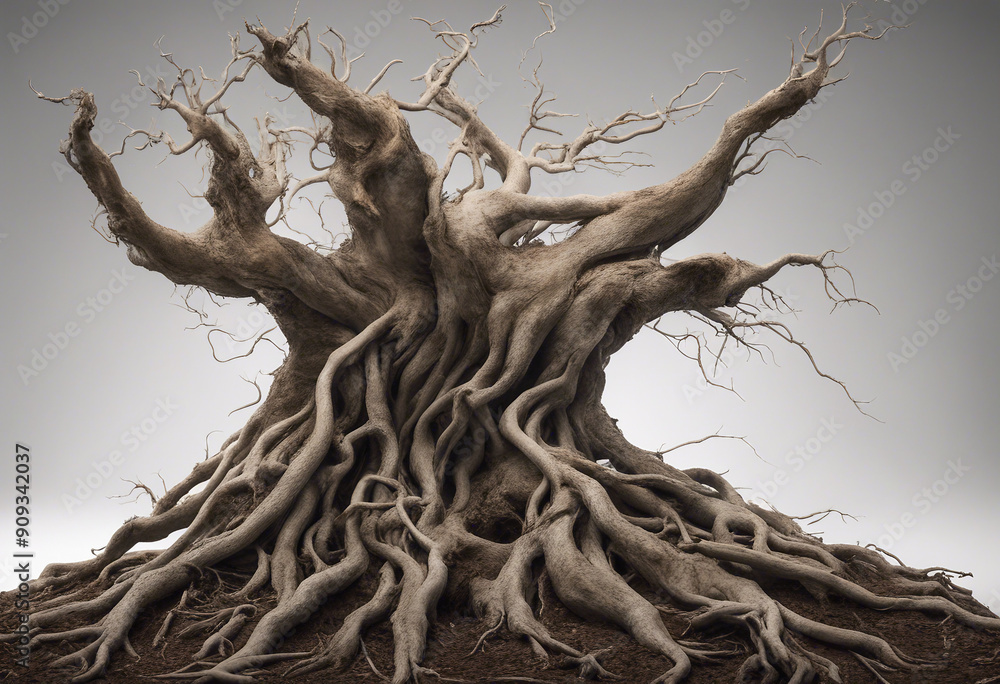 Poster collection of twisted tree roots isolated on a transparent background