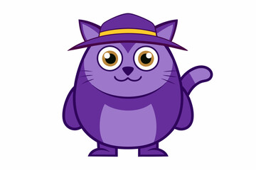 A purple cartoon cat wearing a hat isolated on white background 