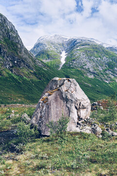 A rock from a trip to the Austerdalsbreen Glacier and the Austerdalen Valley a day of July 2024, in Western Norway.