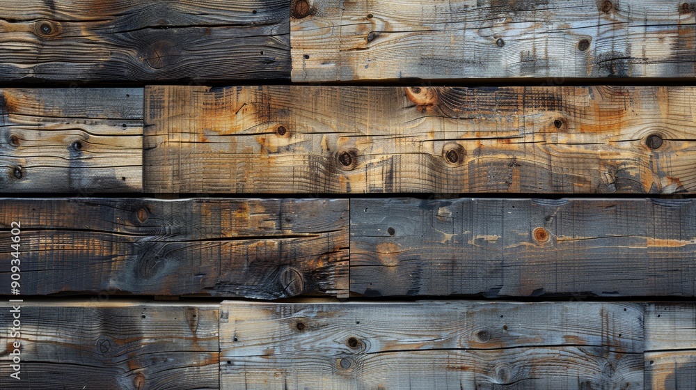 Poster weathered wooden planks displaying natural grain patterns in rustic setting