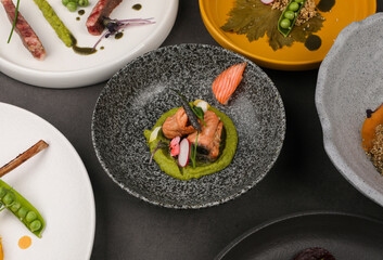 Set of tasting plates for food