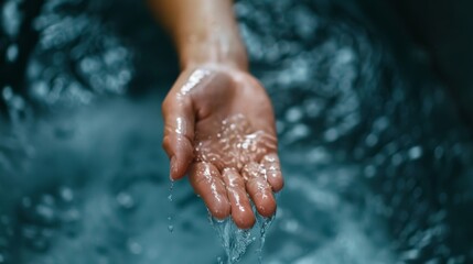 Fototapeta premium Person in distress holding their burnt hand under running cold water in a sink 