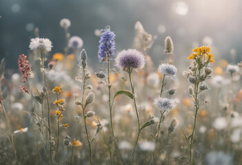 Wild flowers set isolated on a transparent background