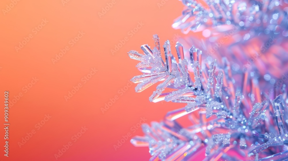 Aufkleber unusual christmas tree with cascading crystalline structures, gradient background blending from oran