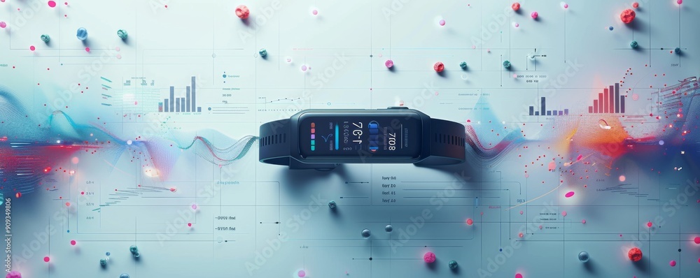 Poster high-tech smartwatch advertisement concept with global data integration and futuristic interface