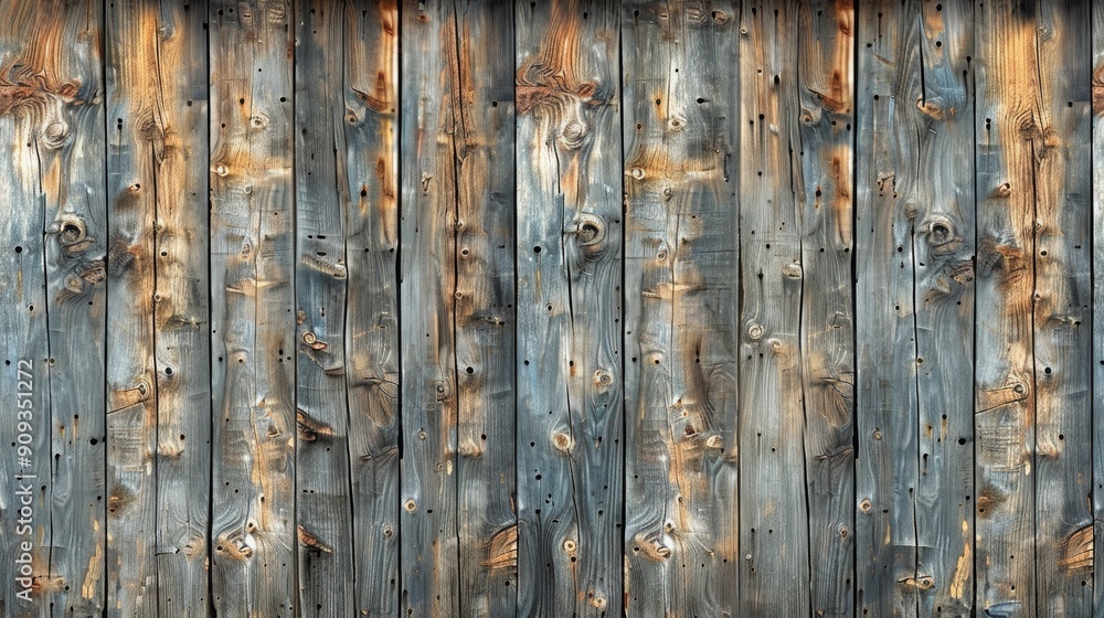 Poster weathered wooden planks featuring distinct grain patterns and textures in natural setting during day