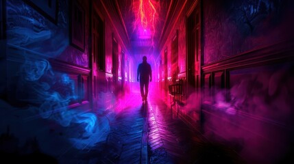 Dark dreams with shadowy figures and eerie settings, creating a sense of fear and mystery, Horror, Dark tones, Digital painting