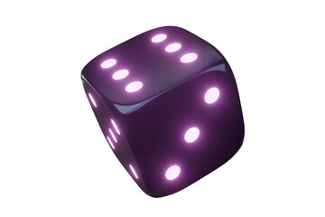Casino gambling game dice. Iridescent dice with neon colors. Purple dice. 3d render