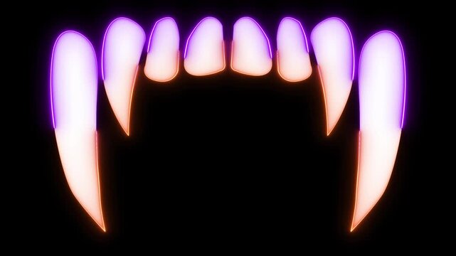 halloween white teeth with neon purple and orange neon stroke.