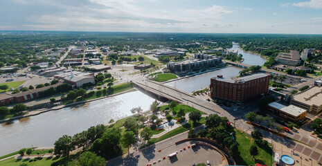Arkansas River in downtown Wichita, Kansas, United States of America.