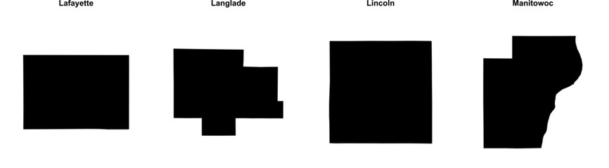 Obraz premium Lafayette, Langlade, Lincoln, Manitowoc outline maps