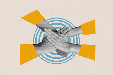Creative image collage human hands collaboration unity support each other friendship together...