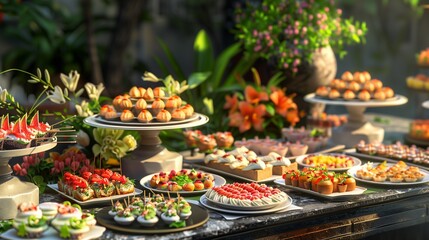 Fototapeta premium Wedding or other event catering food concept.