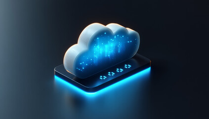 A refined and professional app icon design for cloud storage, white with blue accents, in the style of a minimalist style, with perfect light and shadow effects, on a simple background