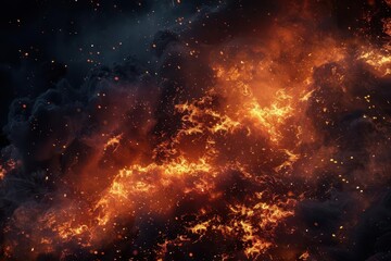 dynamic inferno of flames and embers erupting against night sky showcasing various fire textures from smoldering coals to towering blazes