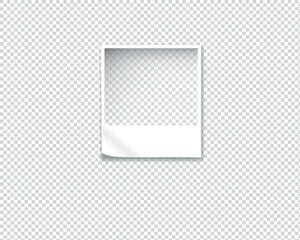 Mockup paper sheet on transparent background. Frame with corner and shadow. Realistic template for design or media posts. Vector illustration.