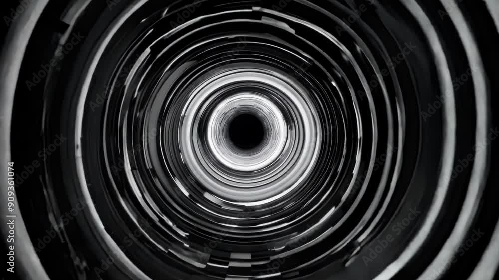 Poster experience the mesmerizing journey through a swirling, monochromatic vortex that draws you into its 