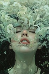 Submerged Serenity: A Dreamlike Portrait of a Woman Surrounded by Water
