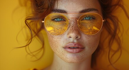Summer Fashion Woman with Yellow Sunglasses
