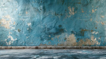 Grunge background with empty space on aged blue wall