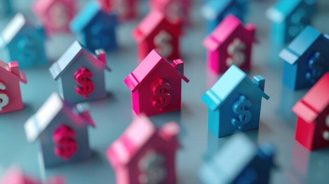 Dynamic Mortgage Rate Comparison with Global Currency Symbols in Digital Illustration - Powered by Adobe