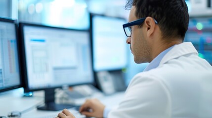 Fototapeta premium Professional Researcher Analyzing Data on Computer in Study Environment