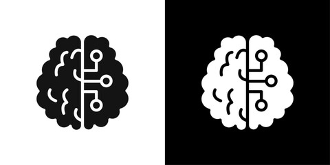 Brain circuit icon flat line symbol set.