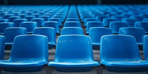 Outdoor Stadium with Blue Seats in Neat Rows