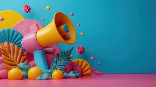 Stylish 3D illustration of creative advertising strategies, highlighting marketing campaigns in a contemporary brand awareness context, with ample copy space for customization