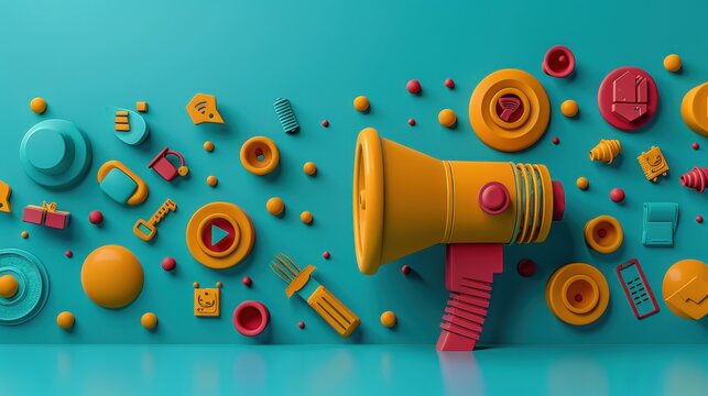 Engaging 3D illustration of a brand awareness concept, featuring marketing campaigns and creative advertising strategies, with generous copy space for text or branding