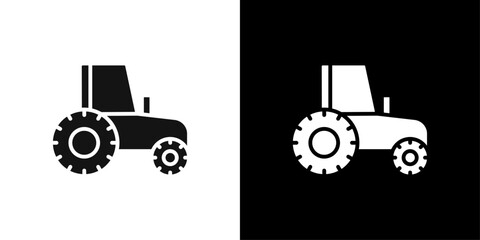 Tractor icon flat line symbol set.