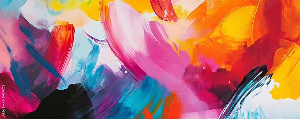 Poster abstract colorful brushstrokes on canvas, vibrant and dynamic modern art. creative and expressive co