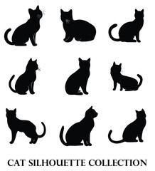 Black and White Cat Silhouettes: Versatile Animal Poses Collection