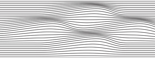 Black undulated lines on white background. Winding stripes pattern. Water ripples print. Sea, ocean, mountain or hills waving relief linear design. Vector graphic illustration