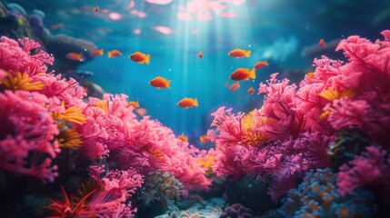 Vibrant Underwater Coral Reef with Sunbeams