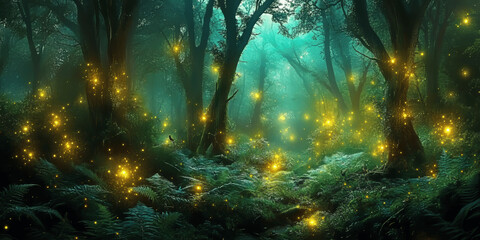 Magical fantasy fairy tale scenery, night in a forest