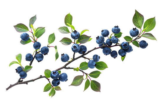 Blueberry branch with berries and leaves isolated on transparent background. PNG, cutout. Ripe, sweet seasonal fruits berry clipart.