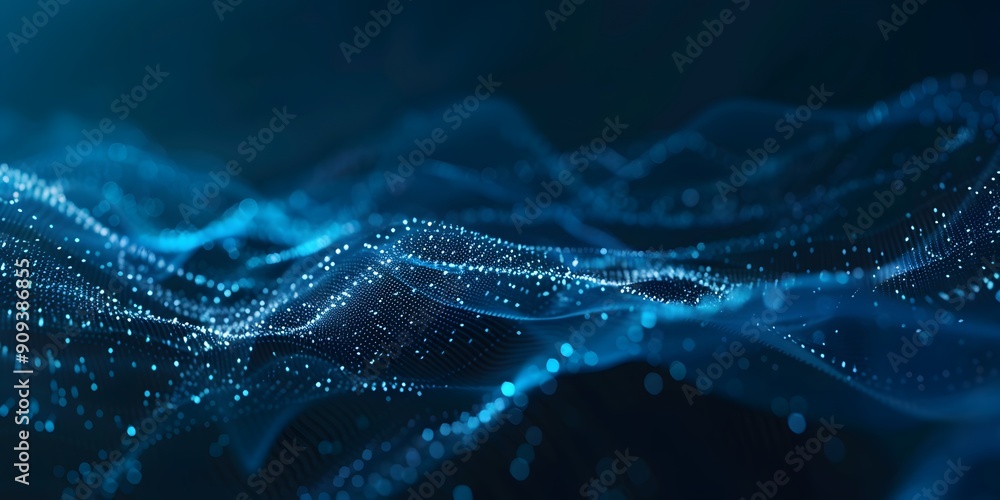 Poster abstract digital wave of flowing data particles, symbolizing modern data transmission