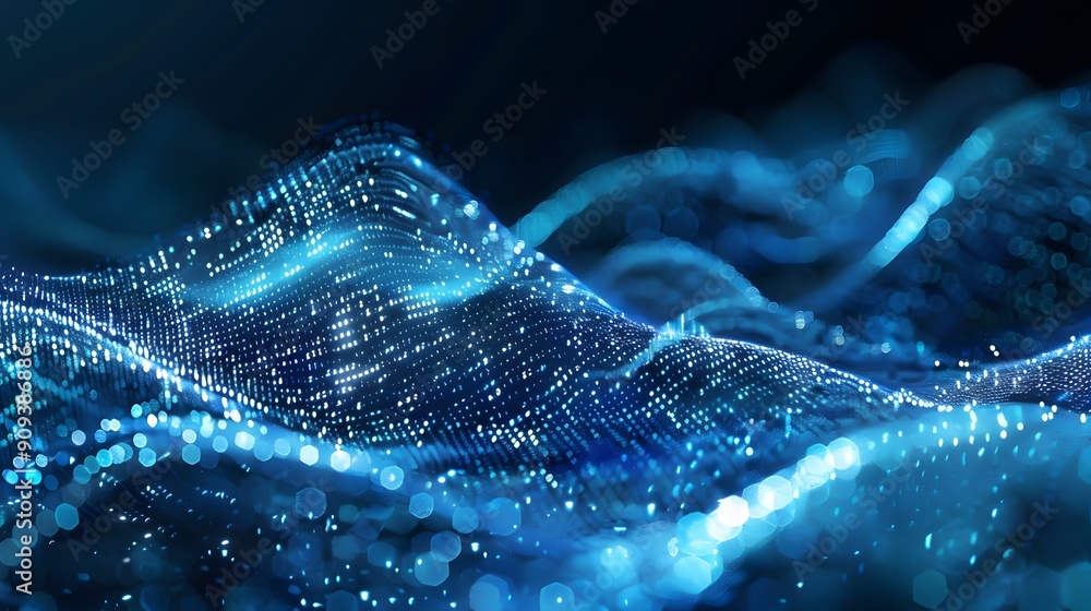 Aufkleber abstract digital wave of flowing data particles, symbolizing modern data transmission