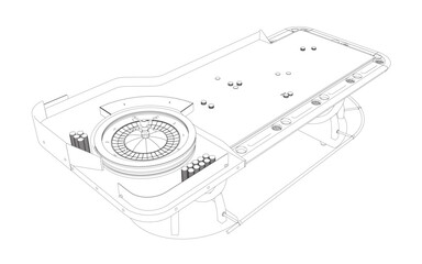 Outline Casino roulette wheel with casino chips on table. View from above. Vector illustration.