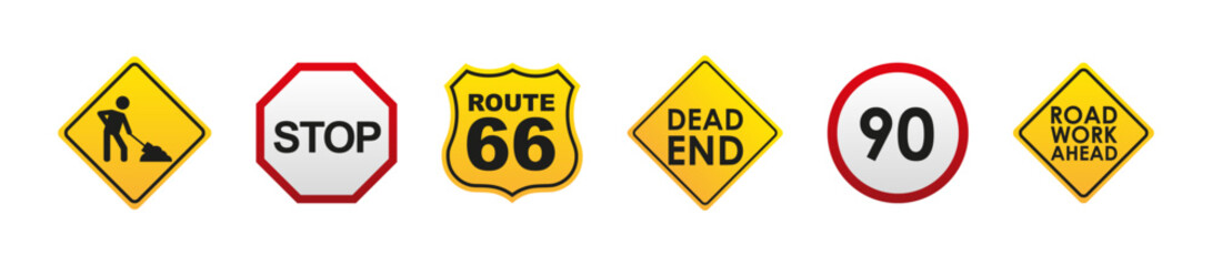 Roadsign flat vector set. Road signs boards collection.