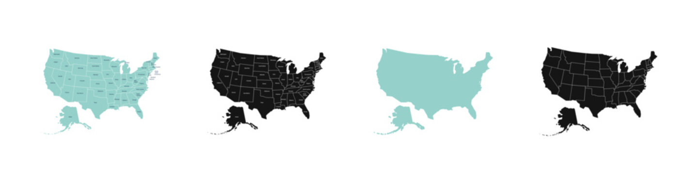 American states vector set. Usa political map.