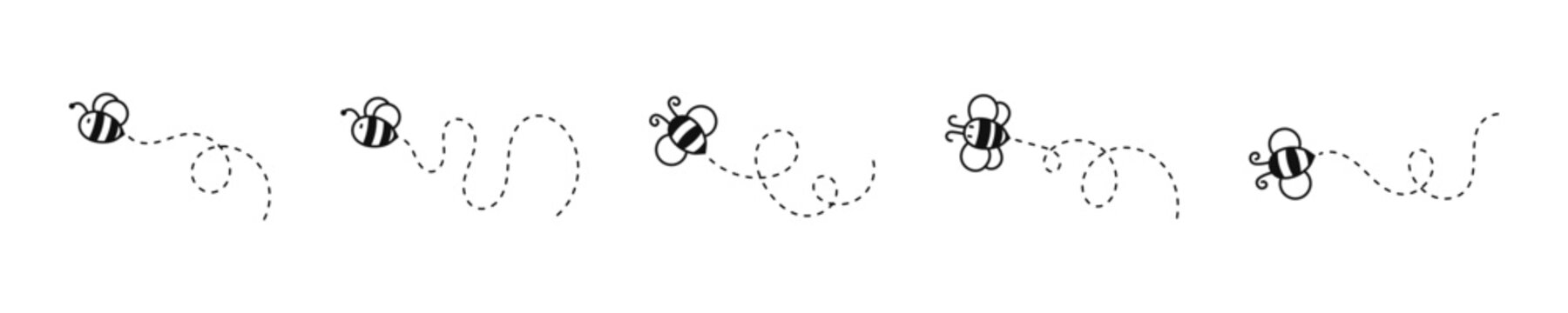 Bee flying flat vector icons. Cute bees icon set.