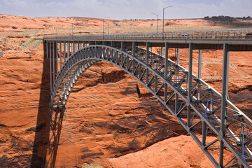 Glen Canyon Dam Bridge between sandstone cliffs over Colorado River