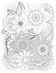 Black and white flower pattern for adult coloring book. Flower pattern in black and white for adult coloring book. Can use for print , coloring and card design, adult coloring book, 