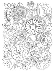 Flower pattern in black and white for adult coloring book. Can use for print , coloring and card design, adult coloring book, adult coloring book for women