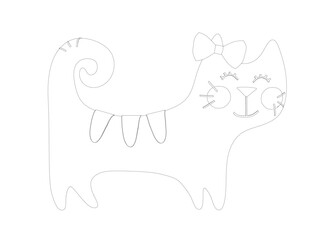 Vector Illustration of happy cat. Cute funny tabby kitten with small paws and swirled tail. Isolated vector template of cat.